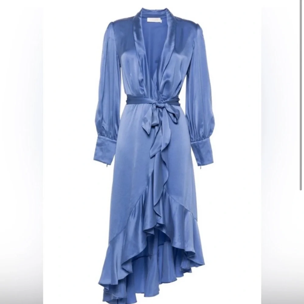 Zimmermann Lavender-Blue Long Sleeve Wrap Silk Dress - Picture 4 of 6